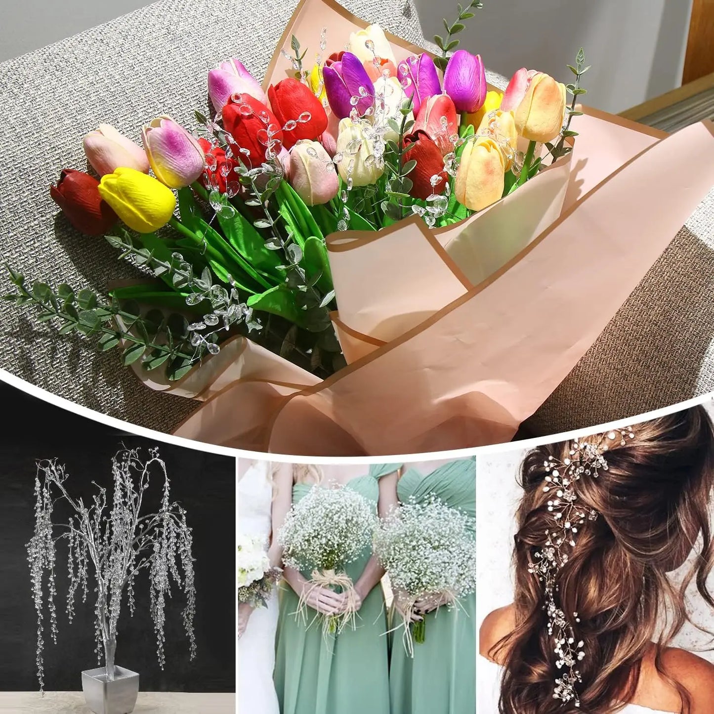 Artificial White Crystal Acrylic Water Droplet – Handmade Christmas & Wedding Bridal Bouquet, Wreath, Hairpin DIY Decor Accessory