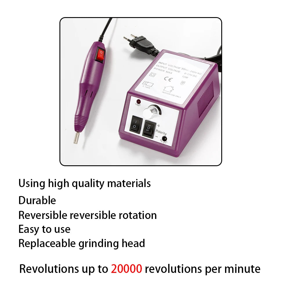 20000RPM Professional Nail Drill Machine Set - Low Noise Nail File Kit with Drill Bits & Gel Polish Remover Tools
