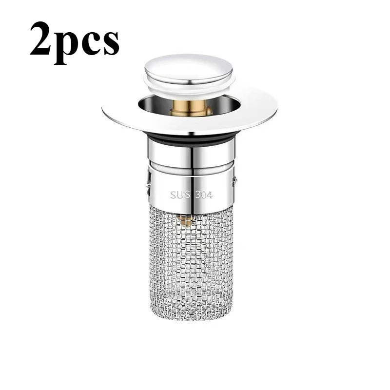 2-Pack Stainless Steel Pop-Up Sink Drain Strainer – Removable Basket Hair Catcher for Bathtub, Shower & Sink Clog Prevention