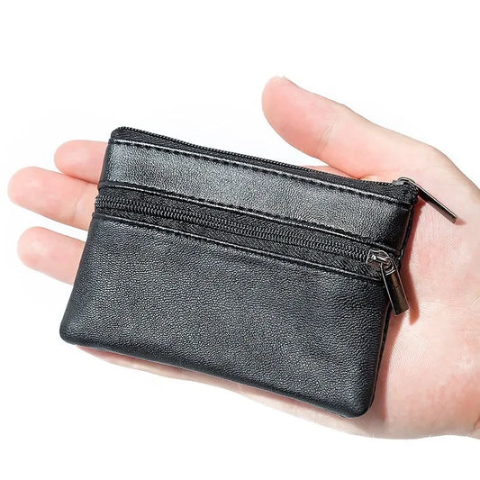 Leather Mini Coin Purse with Zipper – Small Wallet & Key Holder for Women, Men & Kids