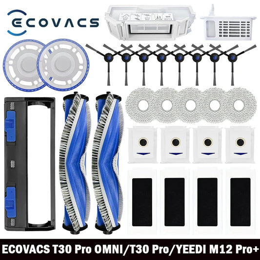Ecovacs Deebot T30 Pro Omni / YEEDI M12 Pro+ Parts – Roller Brush, Side Brush, HEPA Filter, Dust Bag, Mop Cloth & Bracket