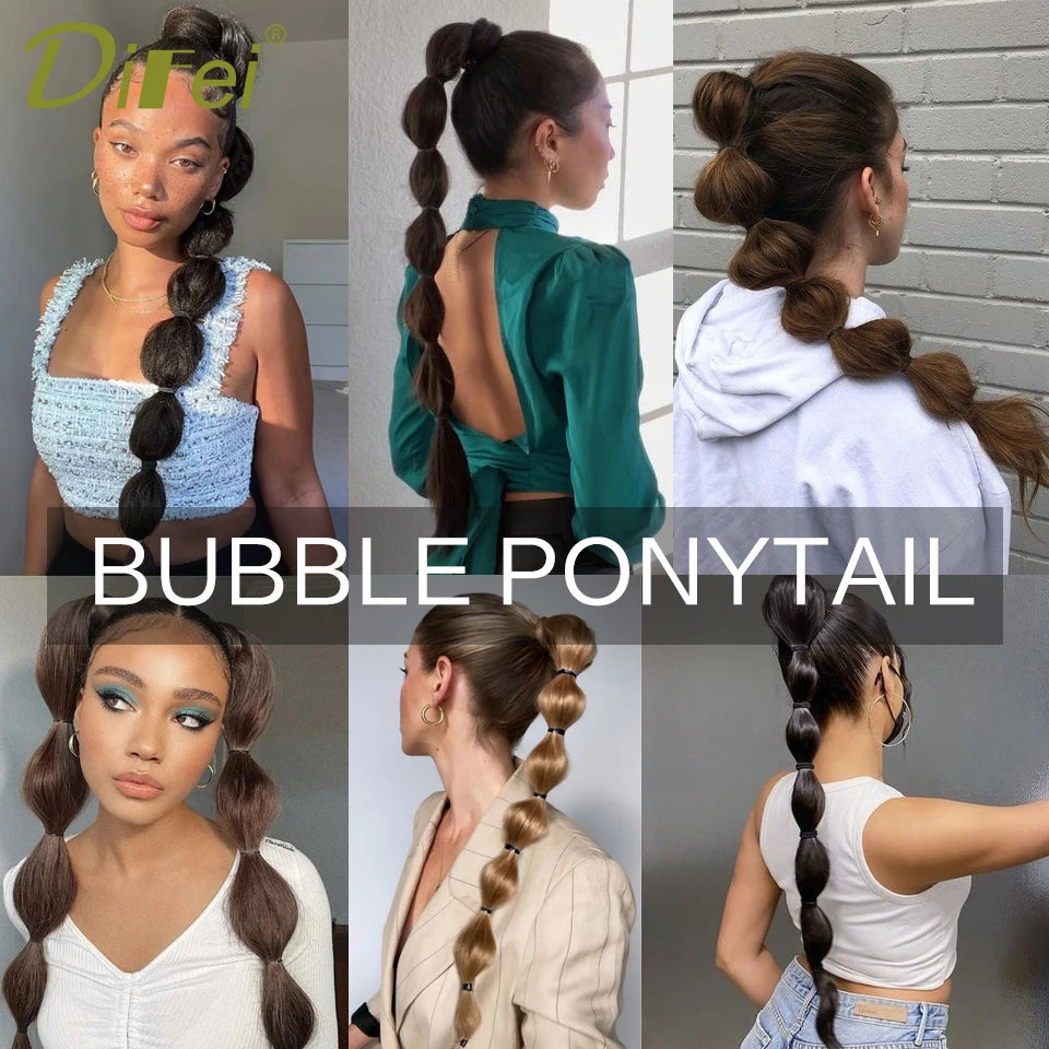 Synthetic Bubble Ponytail Extension : Wrap Around Hair Extensions for Women - Natural Black Brown Lantern Style
