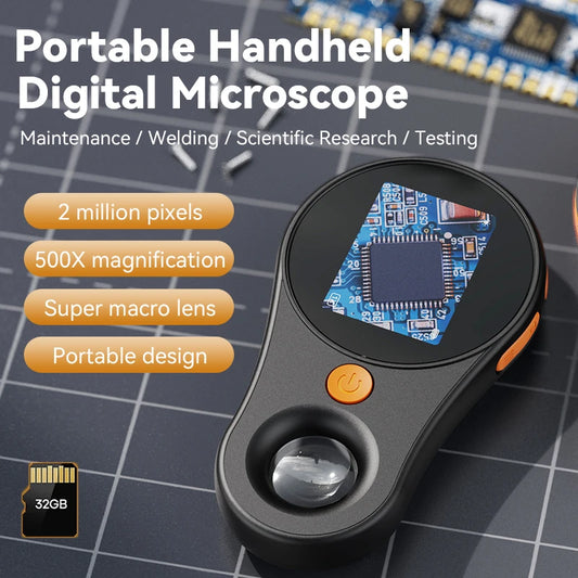 2.0 Inch 500X Digital Microscope - 1080P Video Coin Microscope with Magnifying Glass & 8 LEDs, for Electronics Repair, Windows/Mac