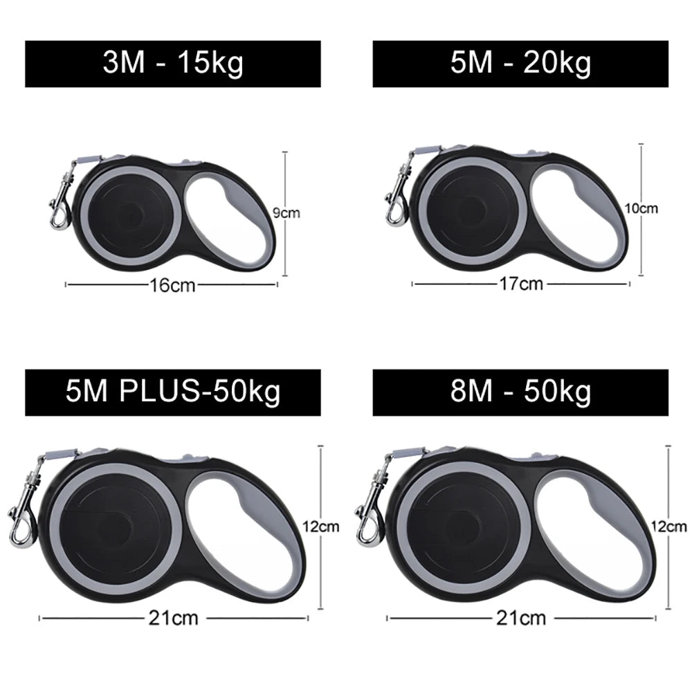 Retractable Dog Leash Roulette Collar - Adjustable Durable Walking Hiking Bulldog Rope for Small Big Dog (3m/5m/8m, 50kg)