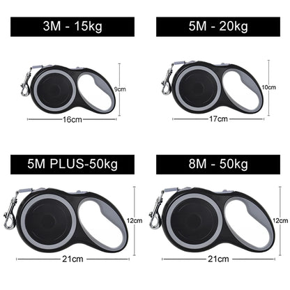 Retractable Dog Leash Roulette Collar - Adjustable Durable Walking Hiking Bulldog Rope for Small Big Dog (3m/5m/8m, 50kg)
