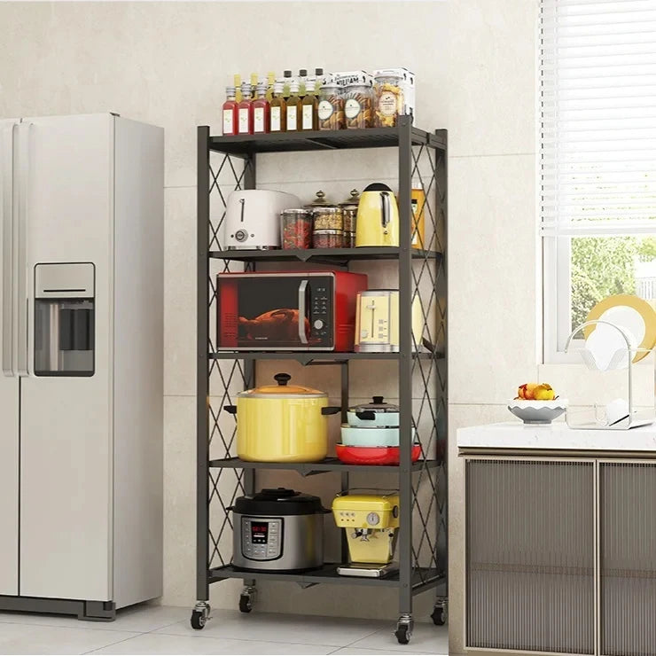 Foldable Large Iron Frame Storage Shelves – Installation-Free Standing Metal Shelving Unit for Kitchen