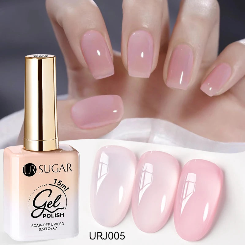 UR SUGAR 15ml Jelly Milky White Gel Polish – Translucent UV Soak Off Nail Art Varnish Semi-Permanent Fashion Nail Color