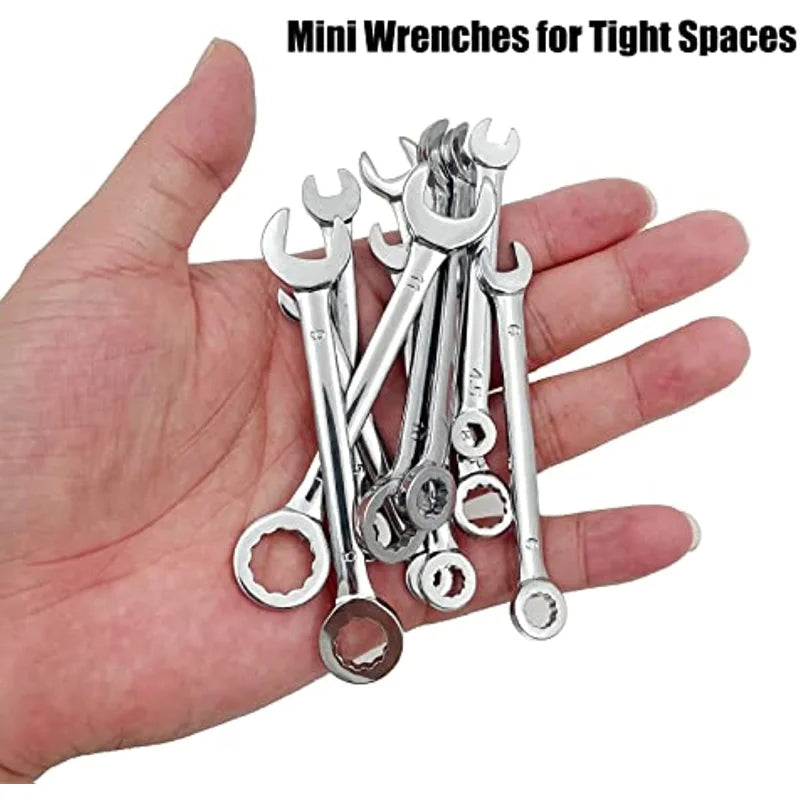 10-Piece Mini Wrench Set - Portable Metric and Imperial Pocket Spanners for Compact Everyday Repairs