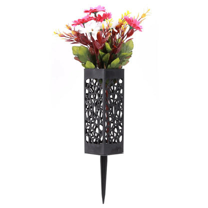 1/2/4PCS Cemetery Vase Decorations – Black Plastic Hollow Flower Holder with Long Spike, 7.28x2.17x2.17 Inch for Grave Markers