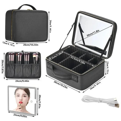 Smart LED Cosmetic Case with Mirror, Large Capacity Travel Makeup Bag for Women, Skincare & Beauty Organizer