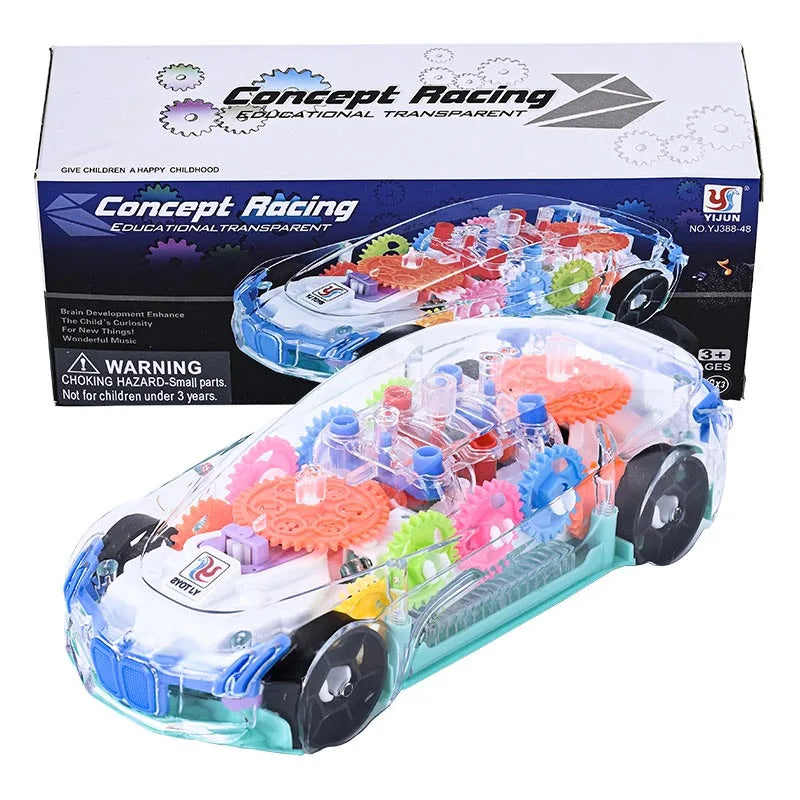 Cartoon Transparent Pull-Back Gear Car Toy for Kids – Inertia Powered Puzzle Sliding Car Gift for Toddlers Ages 1–3