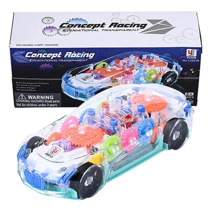 Cartoon Transparent Pull-Back Gear Car Toy for Kids – Inertia Powered Puzzle Sliding Car Gift for Toddlers Ages 1–3