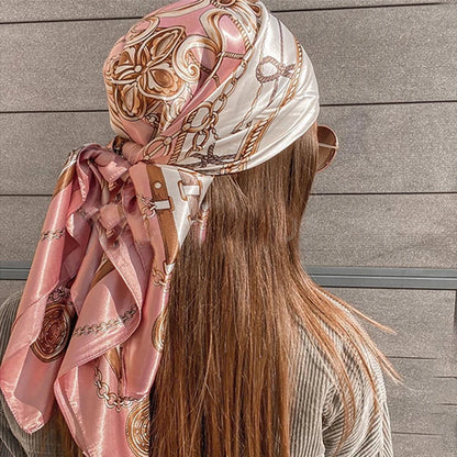 90x90cm Silk Square Scarf - Women’s Printed Hijab Shawl Head Wrap Bandana Beach Pareo Fashion Accessory