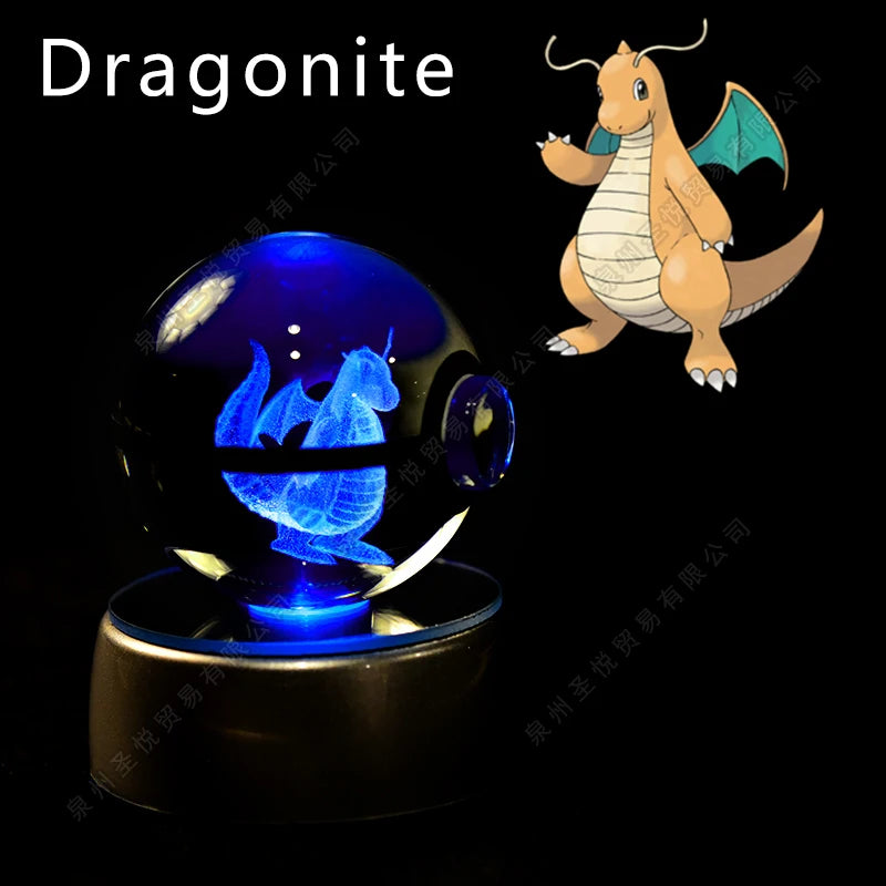 Pokémon Crystal Ball Night Light - 3D Pikachu Gengar Mewtwo Glass Lamp Statue Kids Birthday Gift