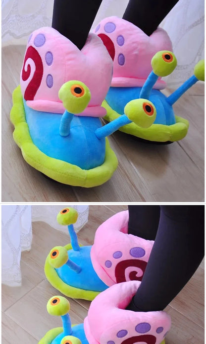 Funny Snail Cartoon Slippers – Warm Cotton Indoor Anti-Slip Shoes for Men & Women Winter