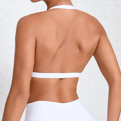 WANAYOU Women’s Deep V Yoga Bra — Halter Sports Crop Top | Padded Open-Back Gym & Fitness Workout Top
