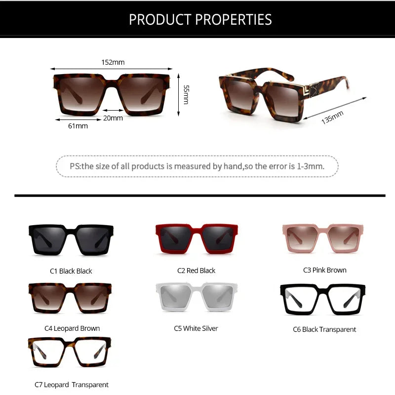 Luxury Designer Square Oversized Sunglasses — UV400 Fashion Thick Frame for Men & Women