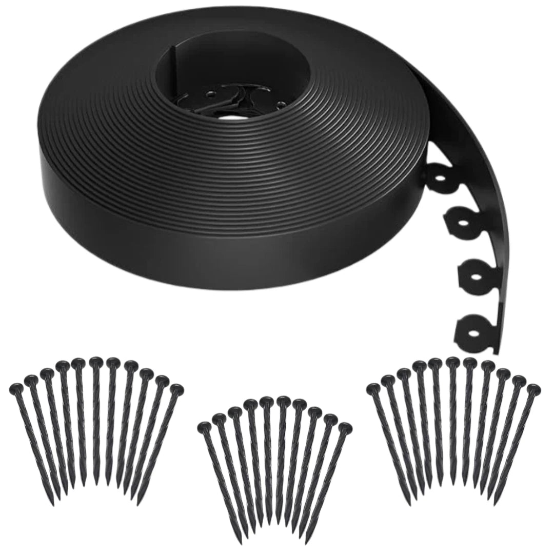 No-Dig Landscape Edging Kit - 33-100FT Plastic Garden Border with Anchoring Spikes