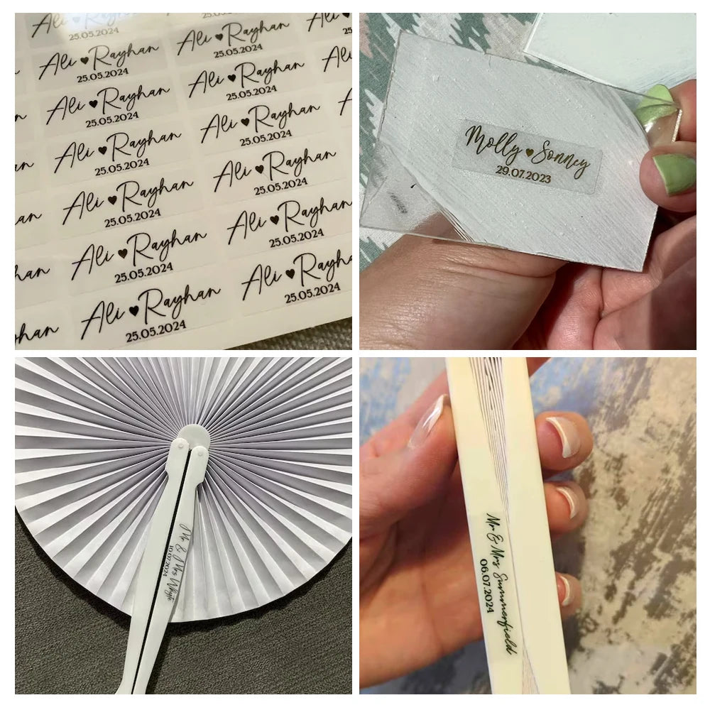 50pcs Custom Rectangular Wedding Stickers - Transparent Personalized Stickers for Wedding Glasses and Decor