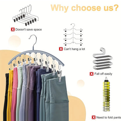 1/2/3PCS Closet Storage Hanger with 10 Clips - Space-Saving Hanging Organizer for 40 Pairs of Leggings - Black