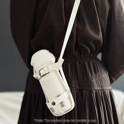 Faux Leather Adjustable Crossbody Water Bottle Carrier – Hollow Cup Bag & Storage Pouch