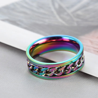 Titanium Steel Spinner Chain Ring - Rotatable Decompression Ring with Bottle Opener Design for Men & Women
