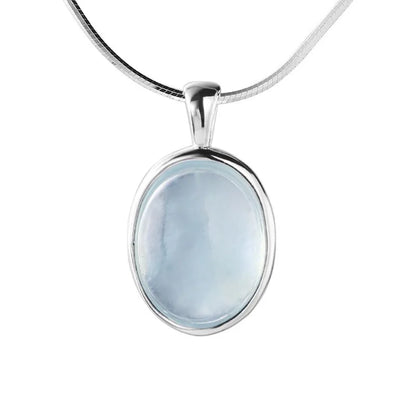 Retro Oval Aquamarine Pendant Necklace — Simple Luxury Snake Chain Jewelry for Women & Girls, Fashionable Gift Accessory