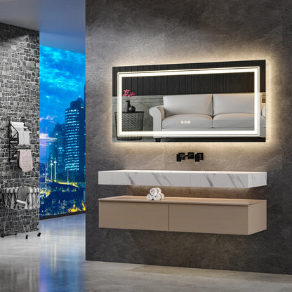 Extra Large Rectangle LED Bathroom Mirror – Dimmable, Anti-Fog, Shatter-Proof Vanity Mirror with Front & Backlight