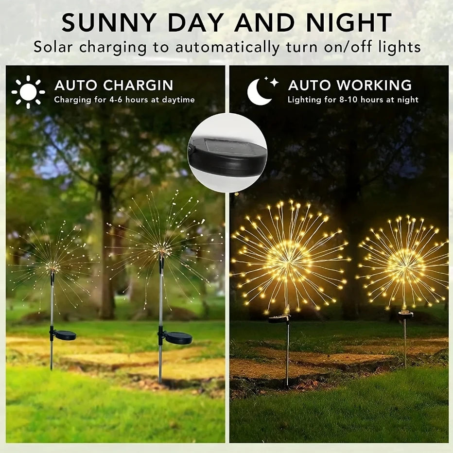 8-Mode Solar Outdoor LED Globe Lamp – Dandelion Fireworks Light with 90/120/150/180/200 LEDs for Garden, Lawn & Holiday Decorations