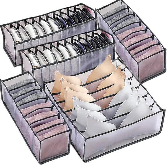 6/7/11-Grid Foldable Underwear & Socks Organizer — Breathable Mesh Clothes Storage Box with Dividers for Wardrobe