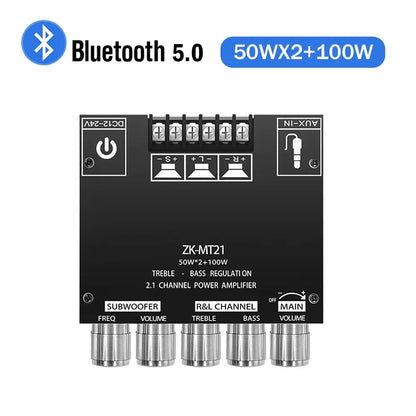 ZK-MT21 Bluetooth 5.0 2.1 Subwoofer Amplifier Board – CS8673E 50W×2 + 100W Stereo Bass Audio AMP with AUX Input