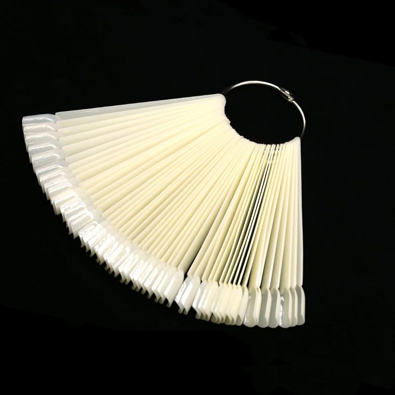 50Pcs Oval Fan Style False Nail Art Display: Clear Nature Nail Swatch Polish Stand Tips for Manicure Practice - Nail Accessories Tool