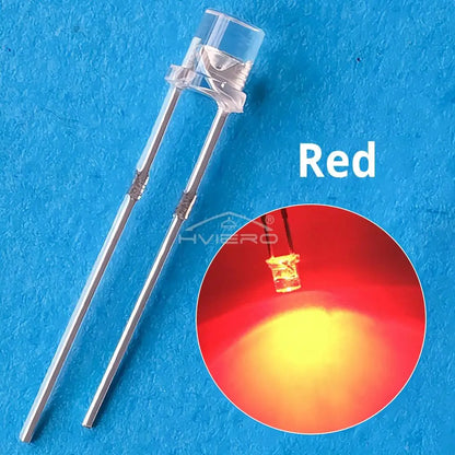 100x 3mm Flat Head LED Bulbs - Bright Wide Angle Light Emitting Diodes for DIY Electronics & Decorations