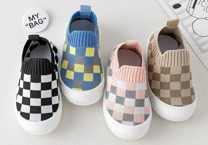 2025 Spring Toddler Slip-On Shoes – Non-Slip First Walkers for Boys and Girls, Classic Plaid Sneakers