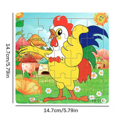 20-Piece Wooden Puzzle Set — Cartoon Animals, Cars, Letters & Numbers Educational Jigsaw Toys for Kids