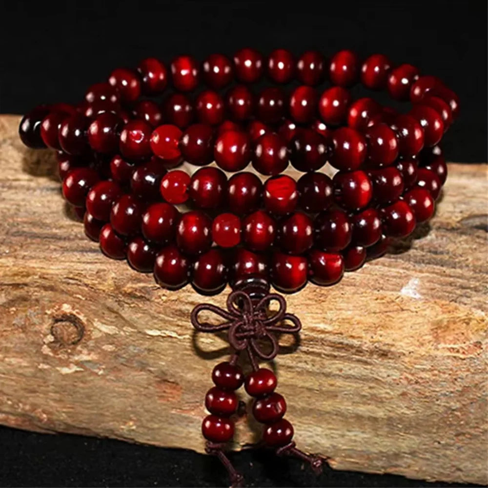Natural Sandalwood 108 Bead Bracelet – Buddhist Buddha Meditation Prayer Rosary Beads for Men & Women Spiritual Wrist Jewelry & Hanging Decor
