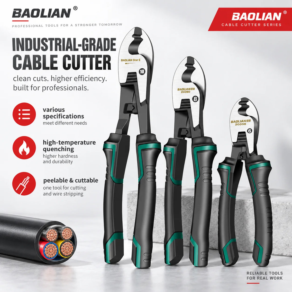 6/8/10-Inch Wire Cutter & Stripper Pliers - Multifunctional Electrician Cable Cutting & Terminal Tool