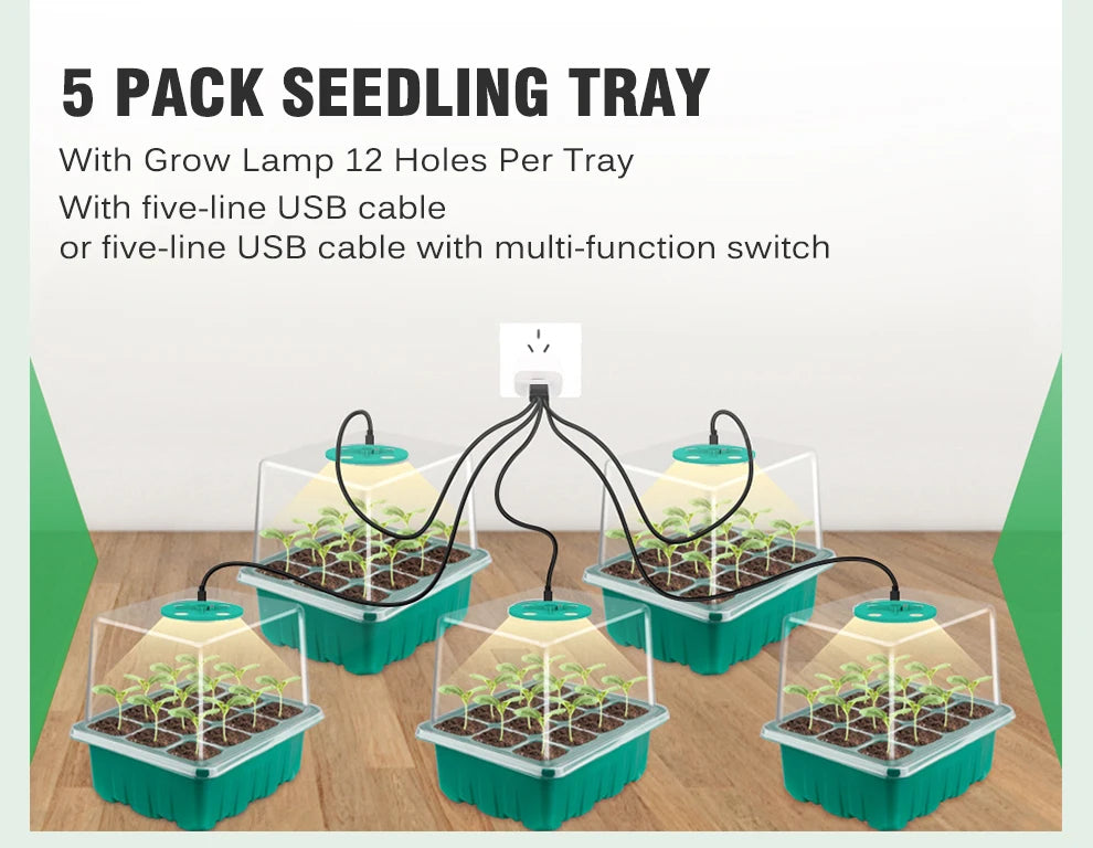 Plants Seed Starter Trays with Grow Light — 12-Hole Nursery Pots for Home, Greenhouse & Indoor Growing