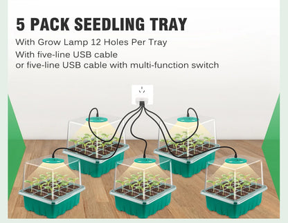 Plants Seed Starter Trays with Grow Light — 12-Hole Nursery Pots for Home, Greenhouse & Indoor Growing