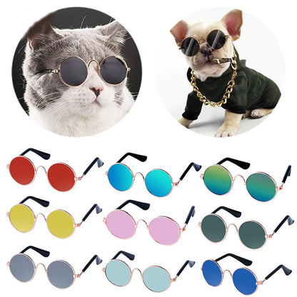 Lovely Vintage Round Cat Sunglasses - Reflective Eyewear for Small Dogs and Cats, Pet Photo Props and Accessories