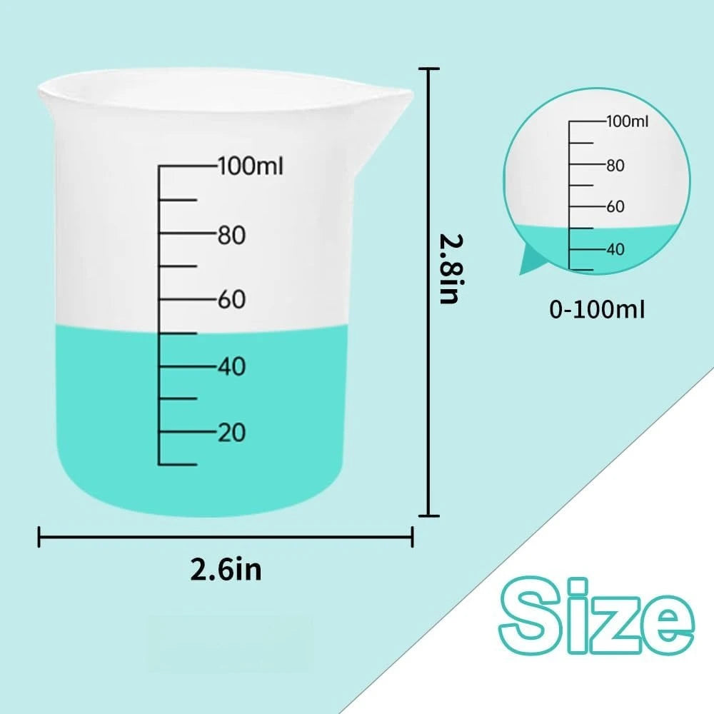 3PCS 100ml Silicone Measuring Cups Set – Dual Scale (ml/oz) Non-Stick Epoxy Resin Mixing Tools for Jewelry Casting & Wax Molds
