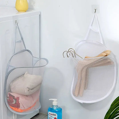 Foldable Dirty Clothes Storage Basket – Wall-Mounted Bathroom Hanging Bag with Frame for Household Laundry