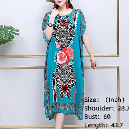 Women’s Bohemian Floral Tunic Dress - Retro Ethnic Print Batwing Sleeve Loose Summer Maternity Streetwear