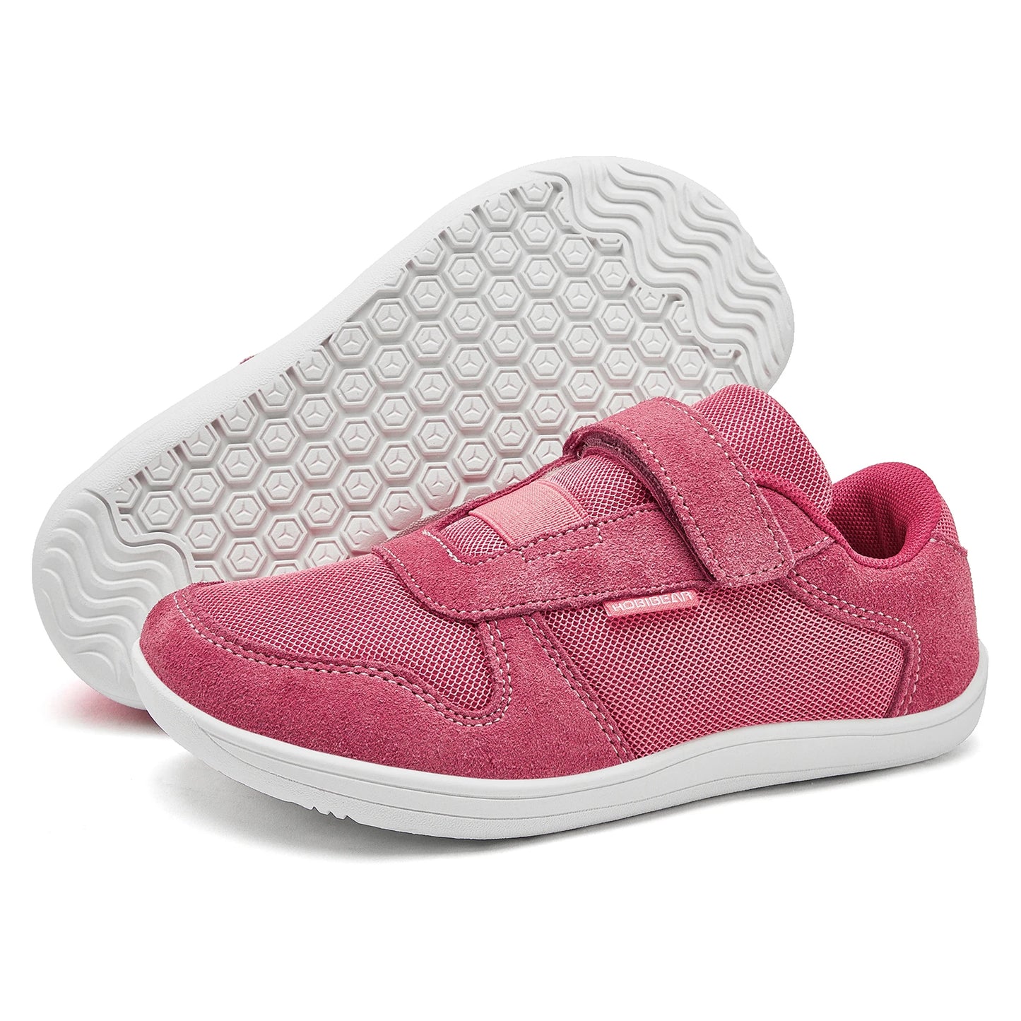 HOBIBEAR Kids Wide Toe Barefoot Shoes – Minimalist Hook & Loop Sneakers, Lightweight Artificial Leather Mesh for Little & Big Kids