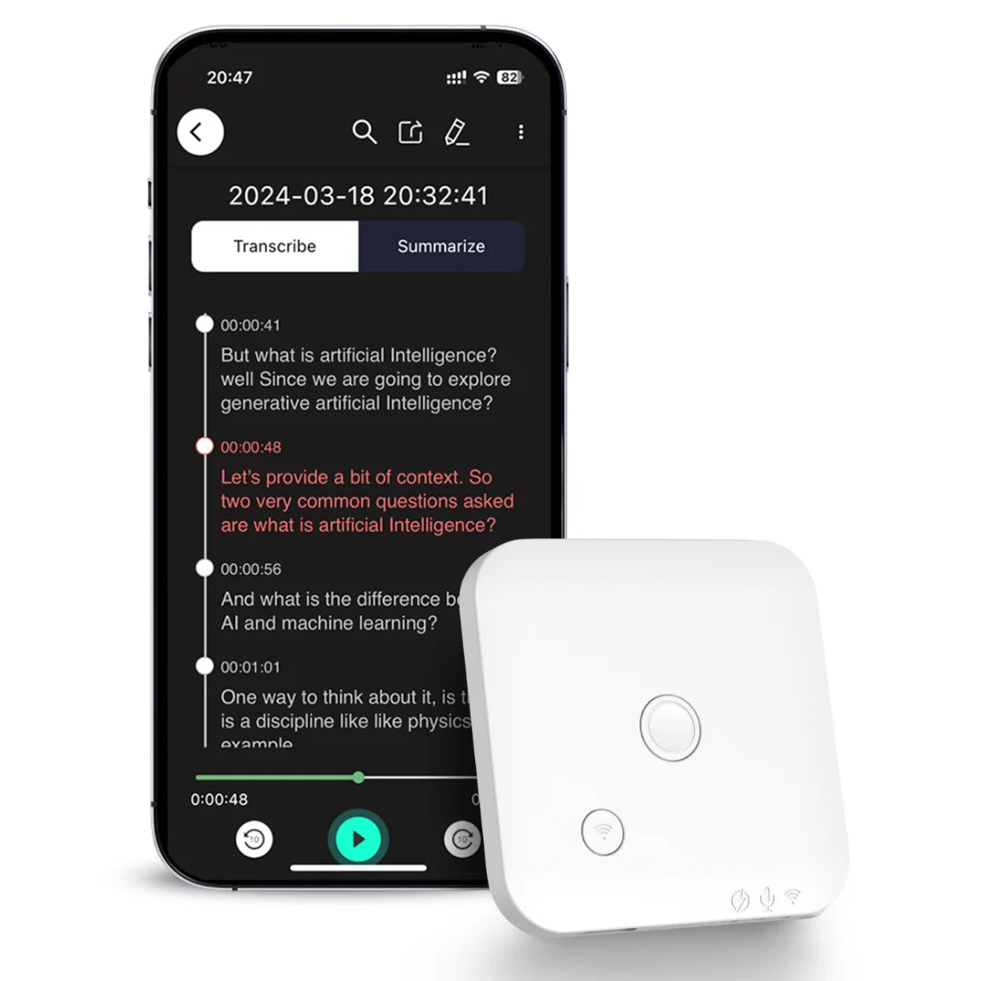 AI Voice & Call Recorder – Speech-to-Text & Summarization, 100 Languages Support, 64GB Storage