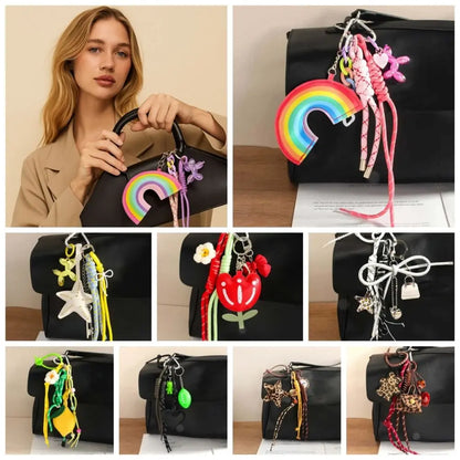 Funny Elegant Starfish Tassel Keychain – Alloy Leopard Print Leather Tulip Cartoon Frog Beaded Bag Pendant Charm for Party & Gifts