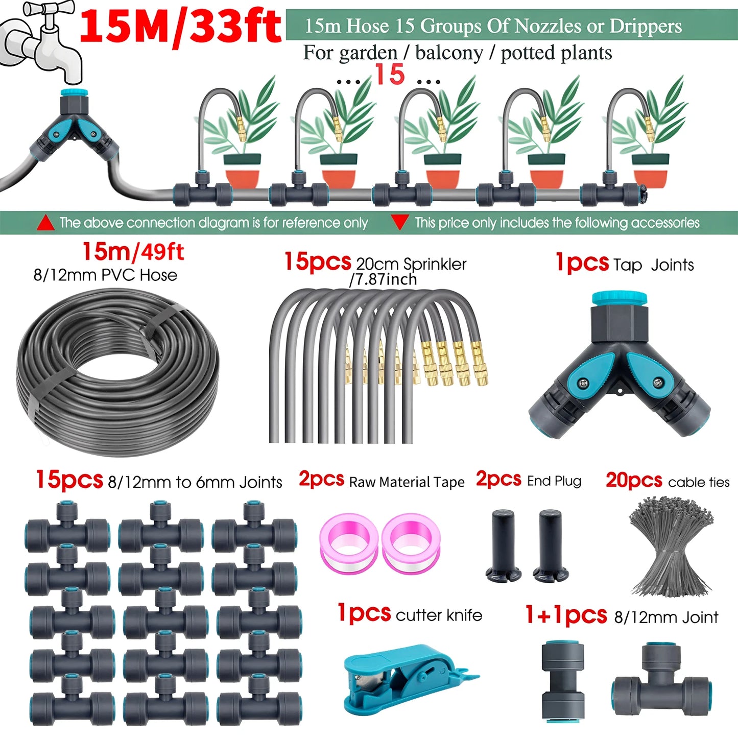 Adjustable Brass Fogging Spray Kit – 3/8" Flexible PE Hose Quick Connect Cooling & Dusting Garden Watering System