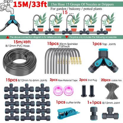 Adjustable Brass Fogging Spray Kit – 3/8" Flexible PE Hose Quick Connect Cooling & Dusting Garden Watering System