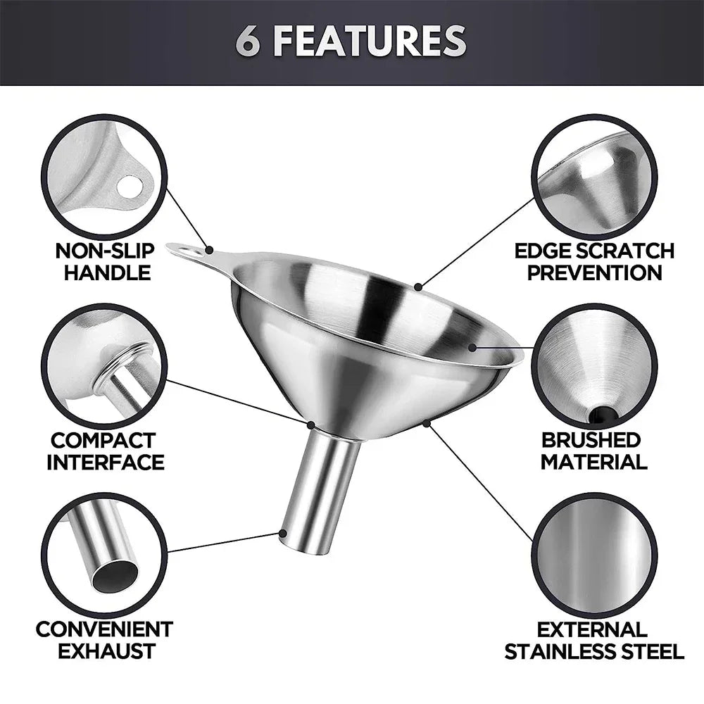 Stainless Steel Kitchen Funnel Set - Food-Grade Metal Funnels for Bottles, Spices & Oils