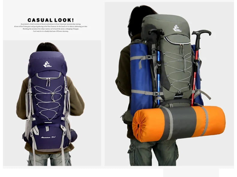 75L Camping & Hiking Backpack with Rain Cover - Outdoor Travel, Trekking & Climbing Rucksack for Men